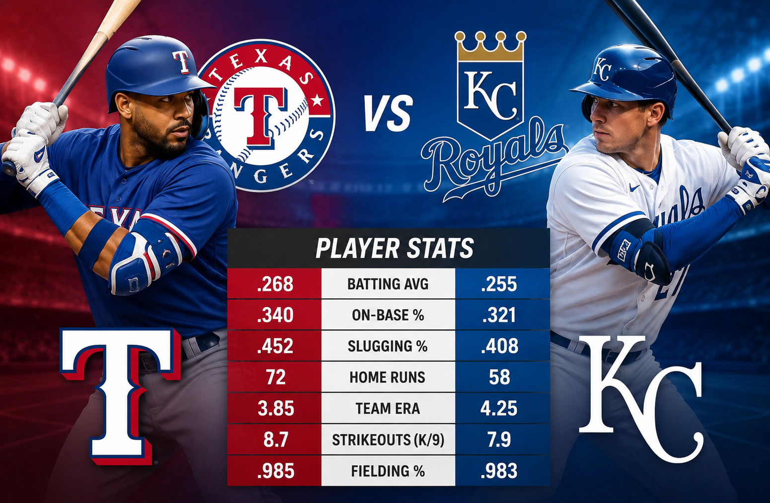 Texas Rangers vs Kansas City Royals Match Player Stats