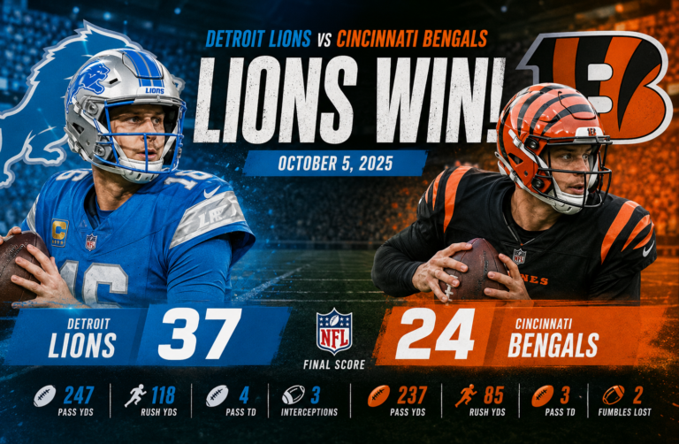 Detroit Lions vs Bengals Match Player Stats