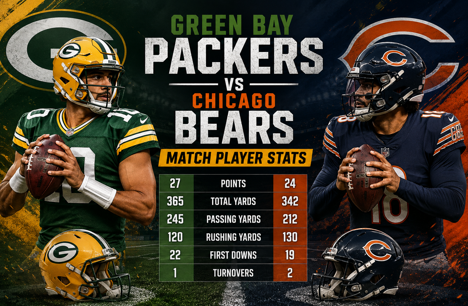 Green Bay Packers vs Chicago Bears Match Player Stats