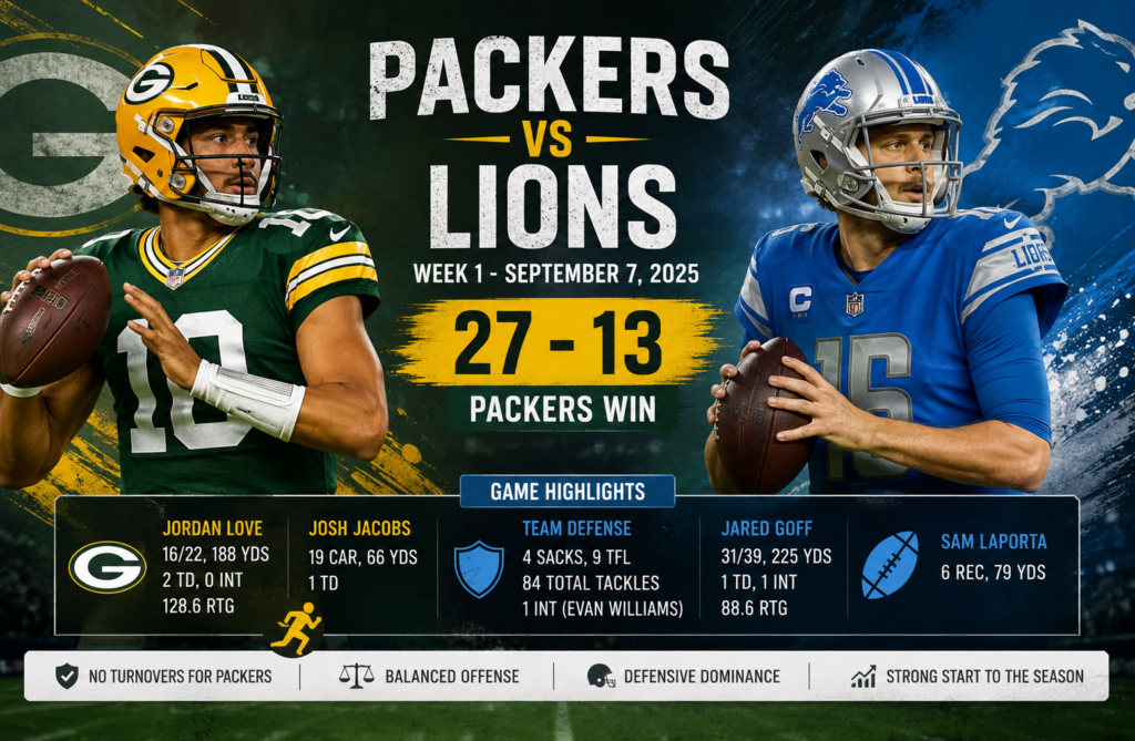 Green Bay Packers vs Detroit Lions Match Player Stats
