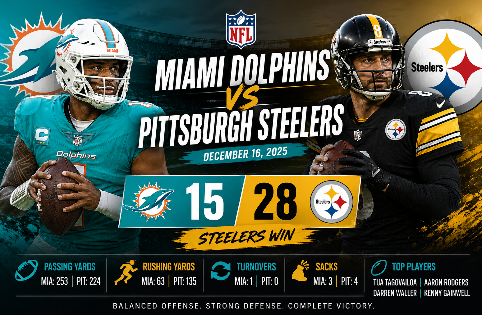 miami dolphins vs pittsburgh steelers match player stats