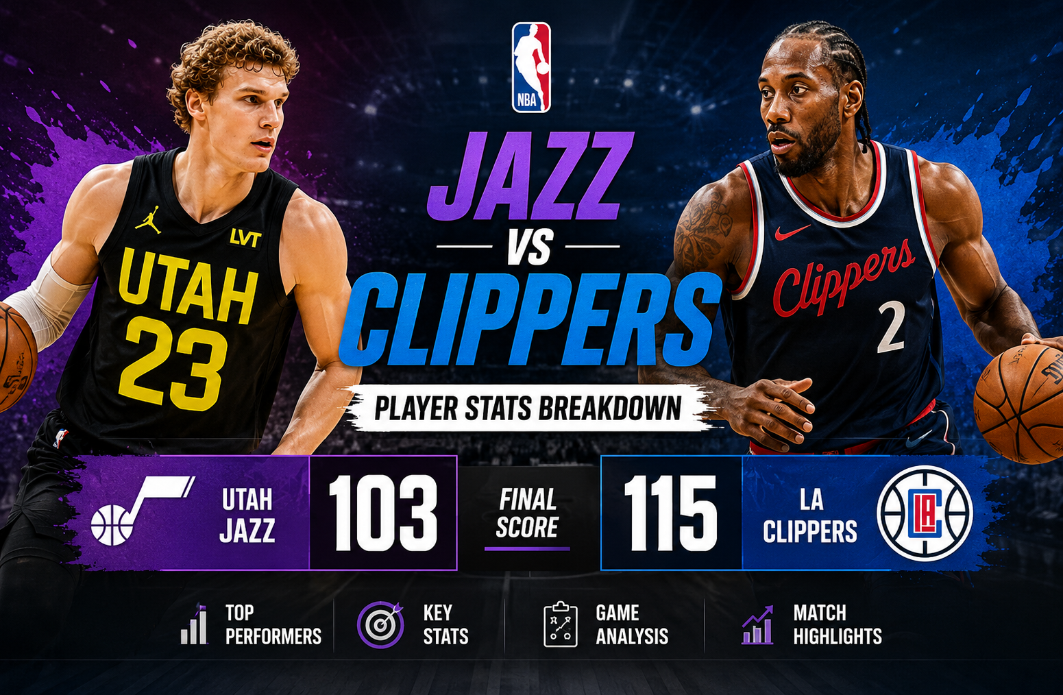 Utah Jazz vs LA Clippers Match Player Stats