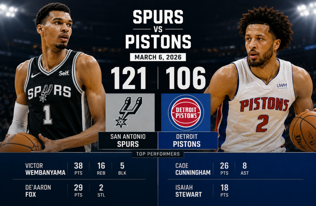 Spurs vs Pistons Match Player Stats: March 6, 2026