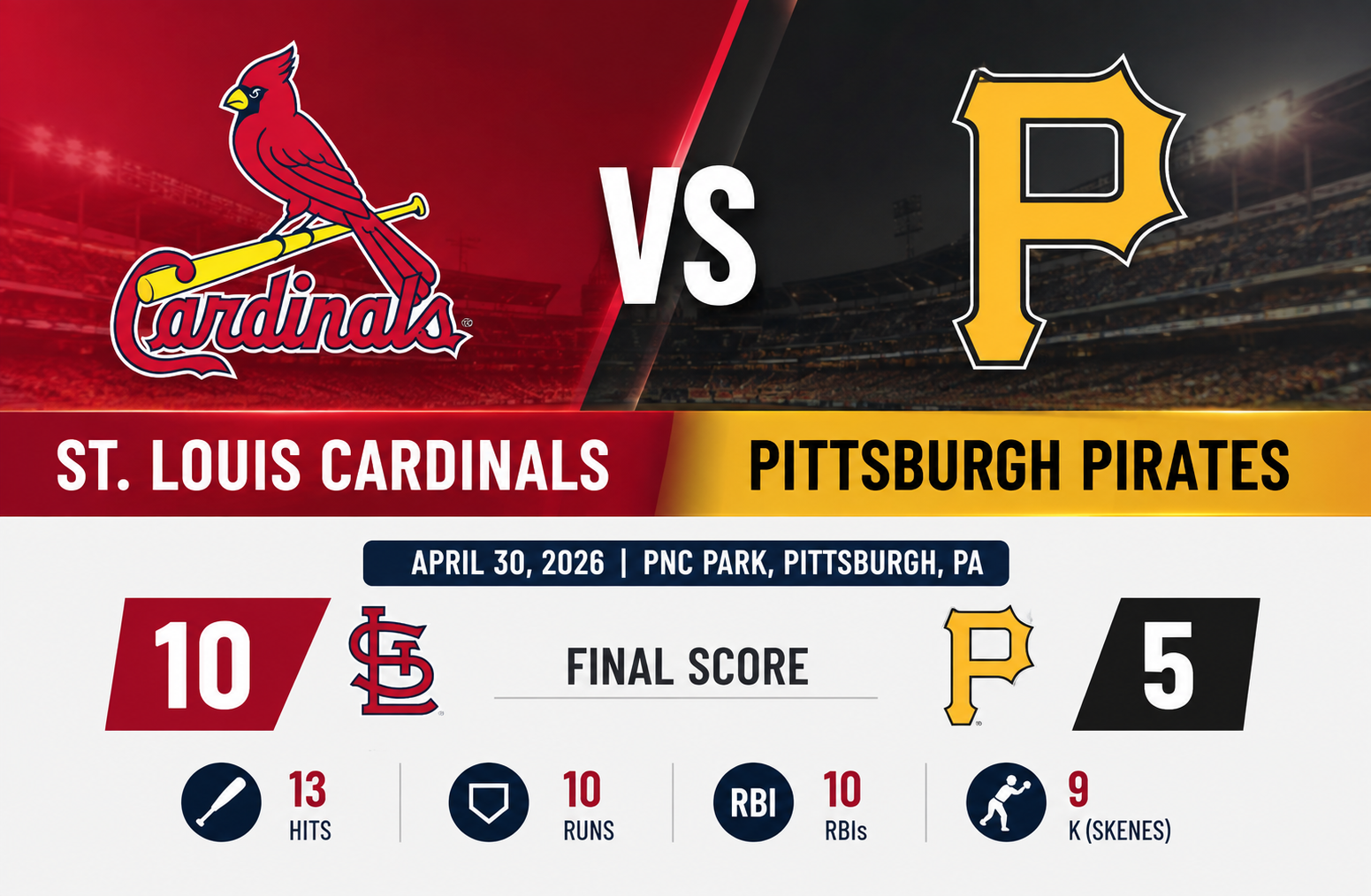 St. Louis Cardinals vs Pittsburgh Pirates Match Player Stats