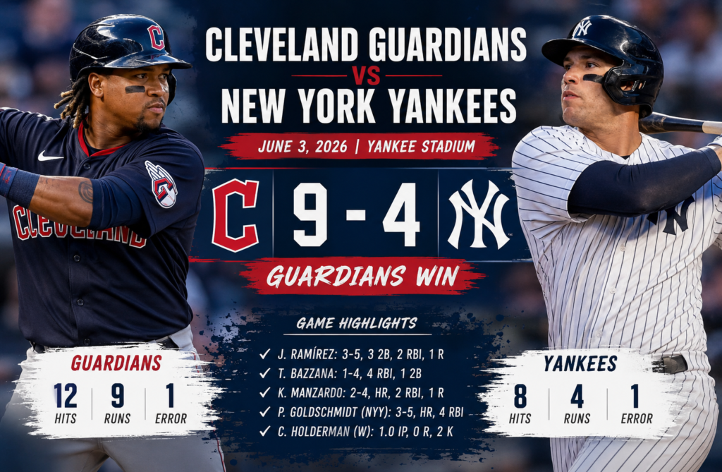 Cleveland Guardians vs New York Yankees Match Player Stats