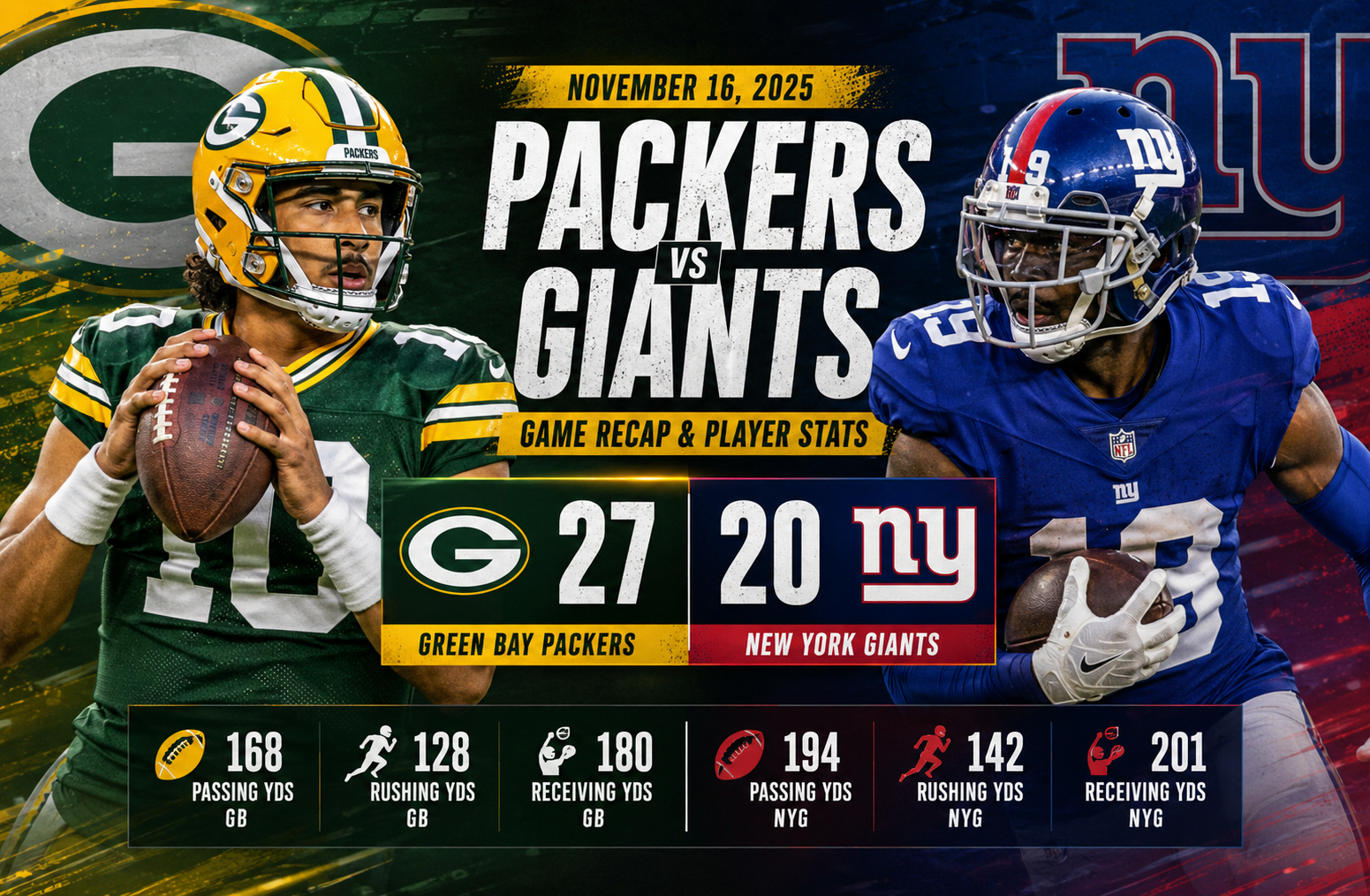 green bay packers vs new york giants match player stats