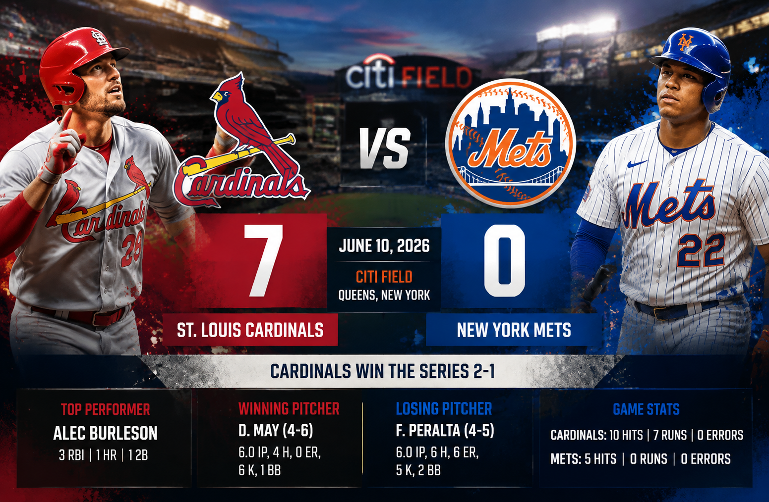 mets vs st. louis cardinals match player stats