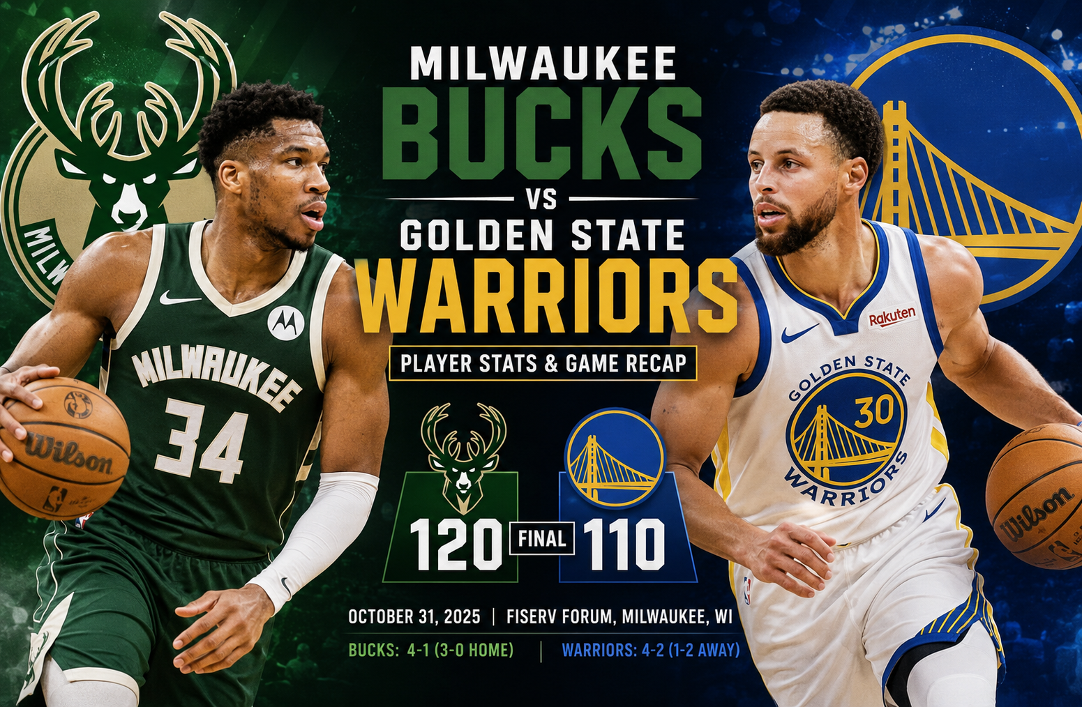 milwaukee bucks vs golden state warriors match player stats