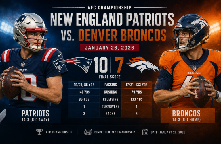 new england patriots vs denver broncos match player stats