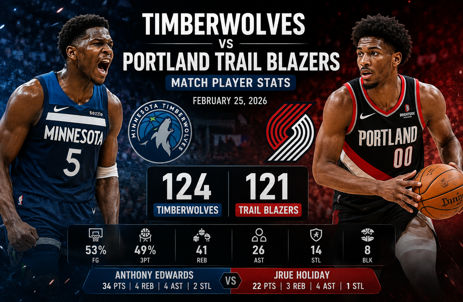 timberwolves vs portland trail blazers match player stats
