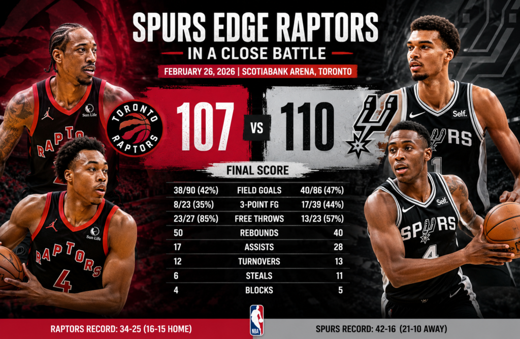 toronto raptors vs san antonio spurs match player stats