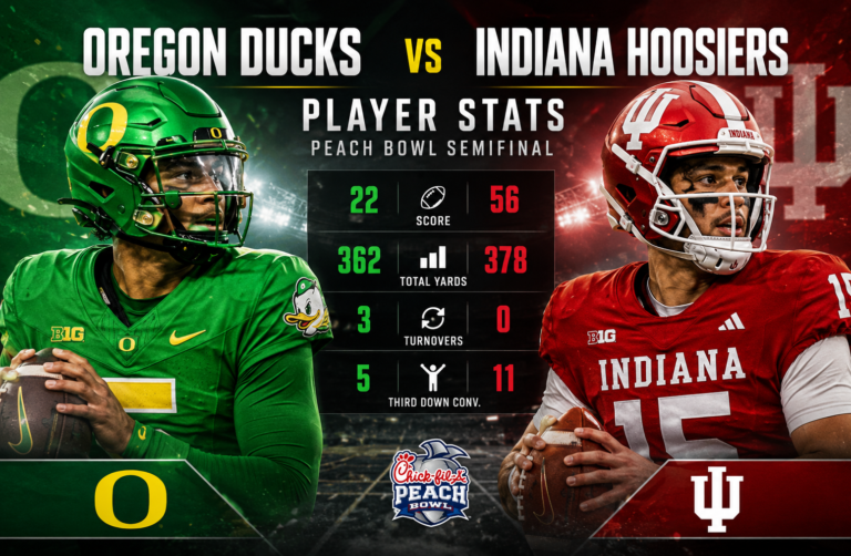 Oregon Ducks Football vs Indiana Hoosiers Football Match Player Stats