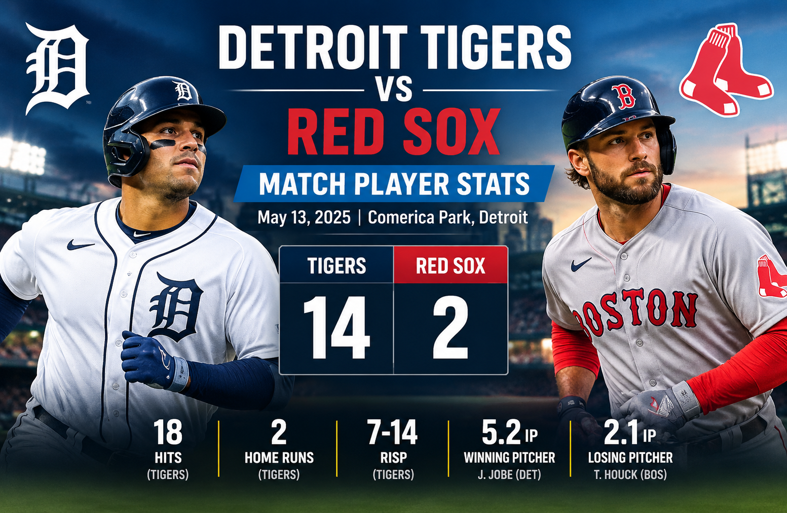 detroit tigers vs red sox match player stats