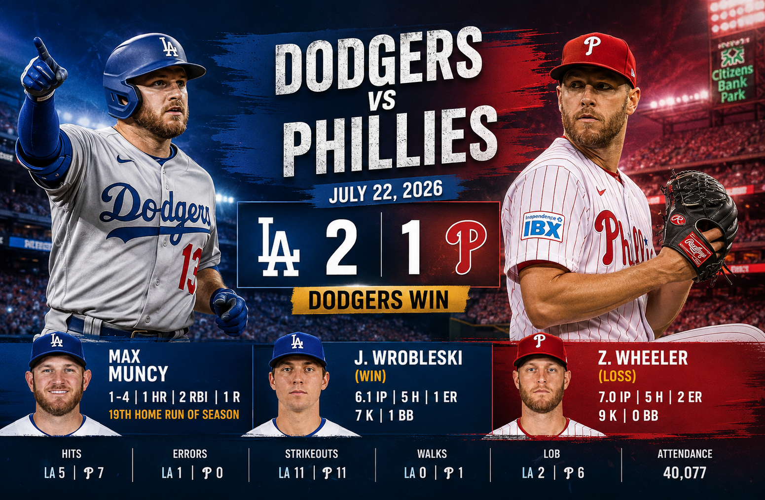 Dodgers vs Phillies Match Player Stats