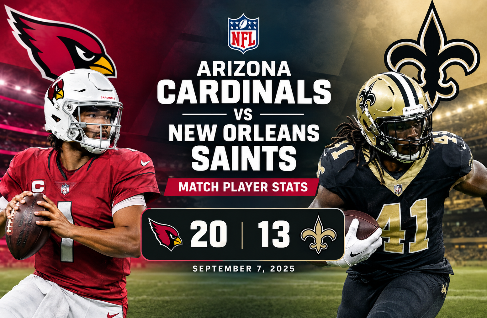 arizona cardinals vs new orleans saints match player stats