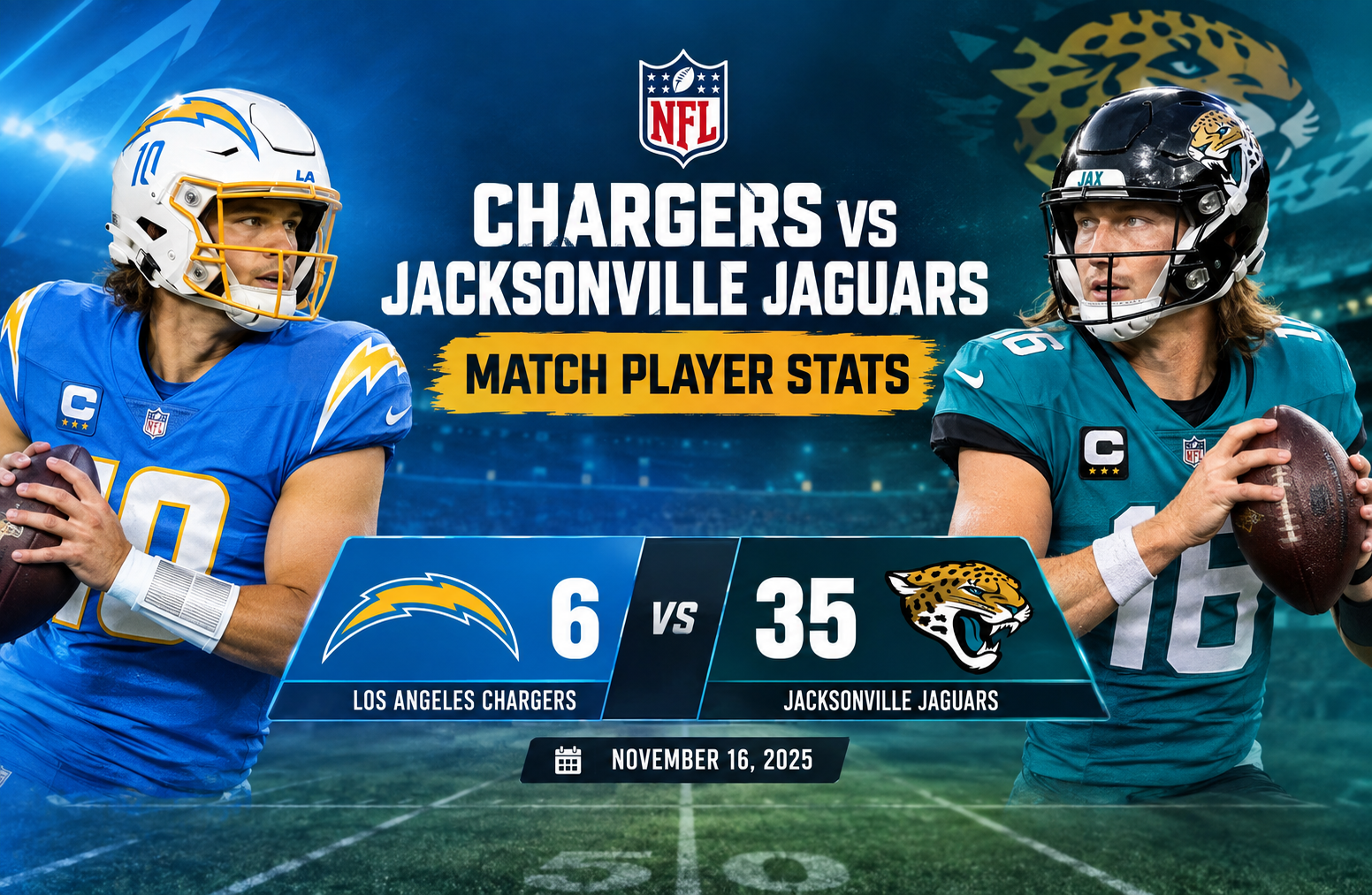 chargers vs jacksonville jaguars match player stats