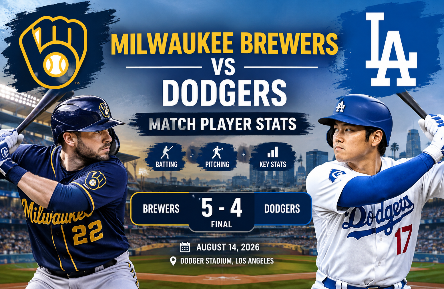 milwaukee brewers vs dodgers match player stats