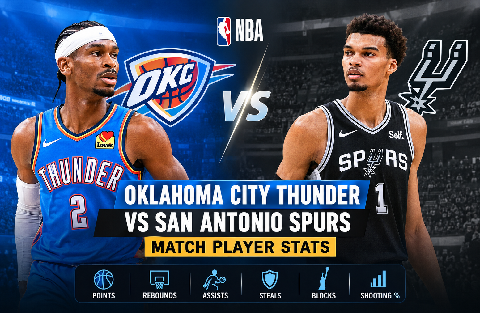 oklahoma city thunder vs san antonio spurs match player stats