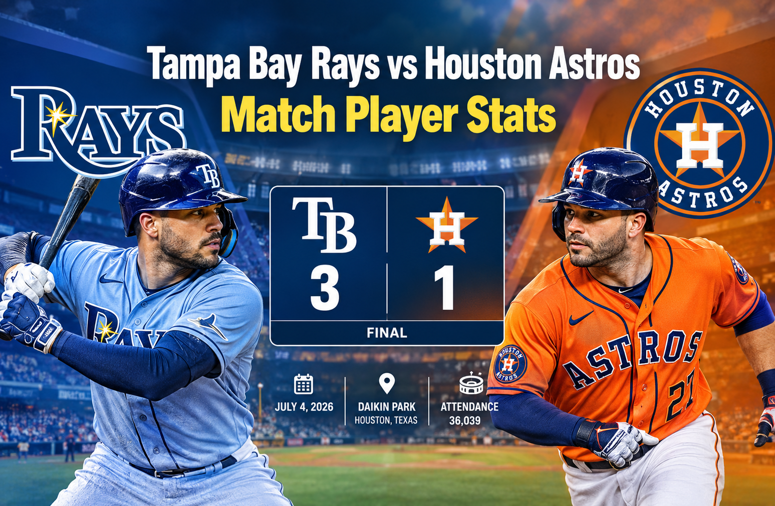 Tampa Bay Rays vs Houston Astros Match Player Stats