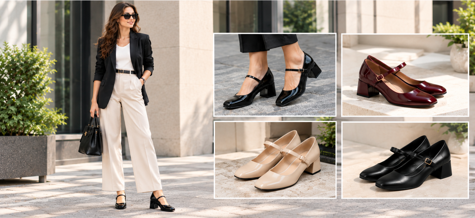 For a professional outfit, pair low-heel Mary Jane pumps with tailored trousers and a crisp shirt. A midi skirt and a fitted blazer also work well with a simple pair of black or neutral-colored shoes.